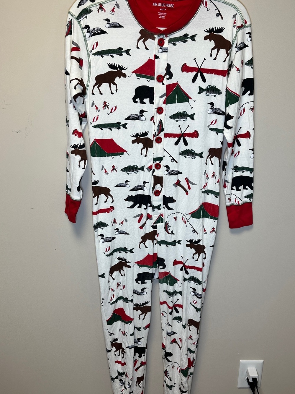 Little Blue House XS/TP Fishing & Camping Moose Bear Print Pajama Romper